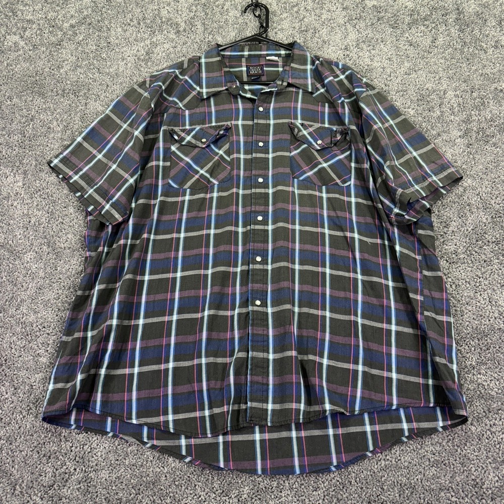 Rock Creek Ranch Shirt Mens 2XL Plaid Short Sleeve Snap Western Pockets Casual